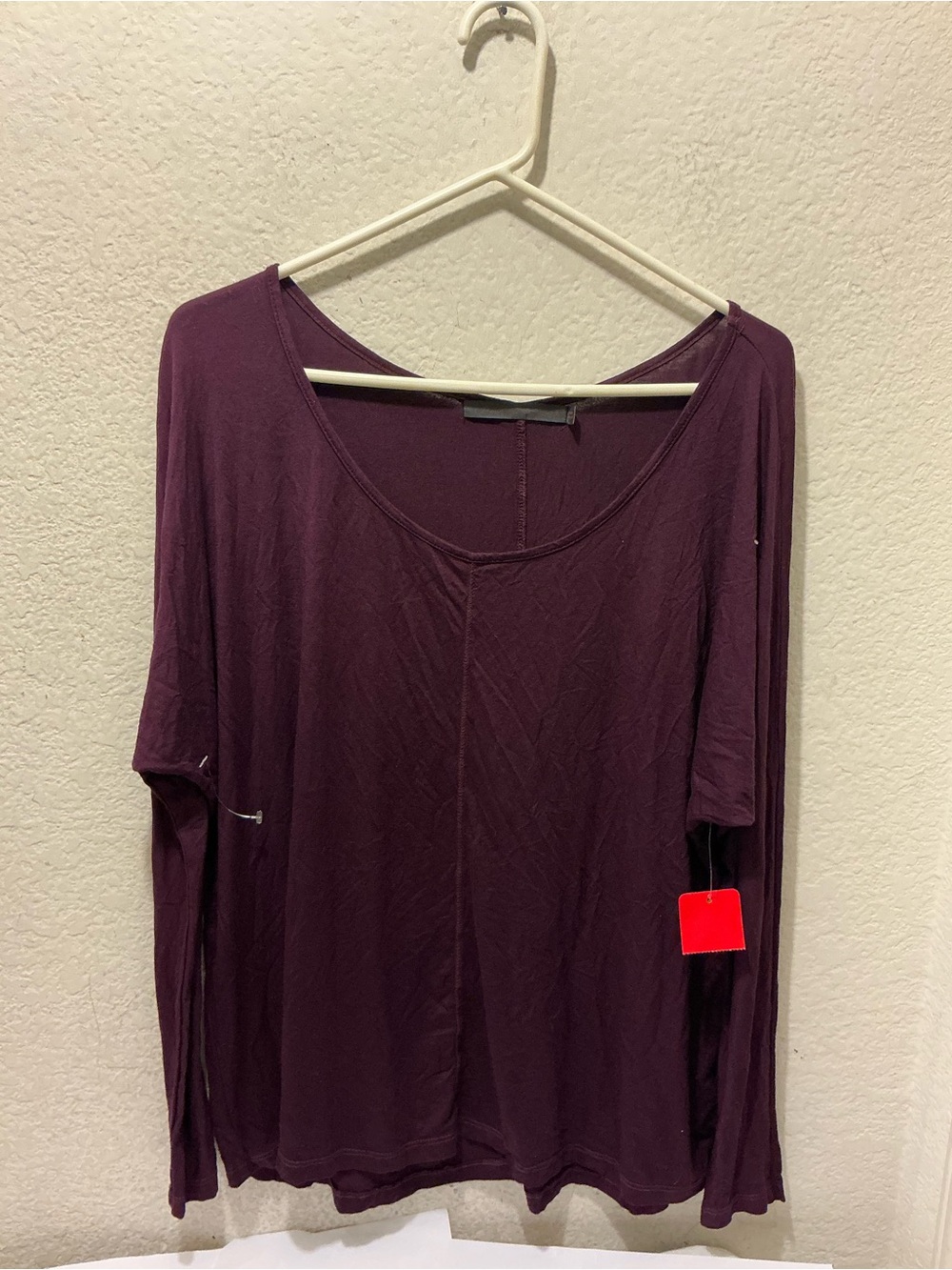 Feel The Piece Long Sleeve Scoop Neck Top in Plum